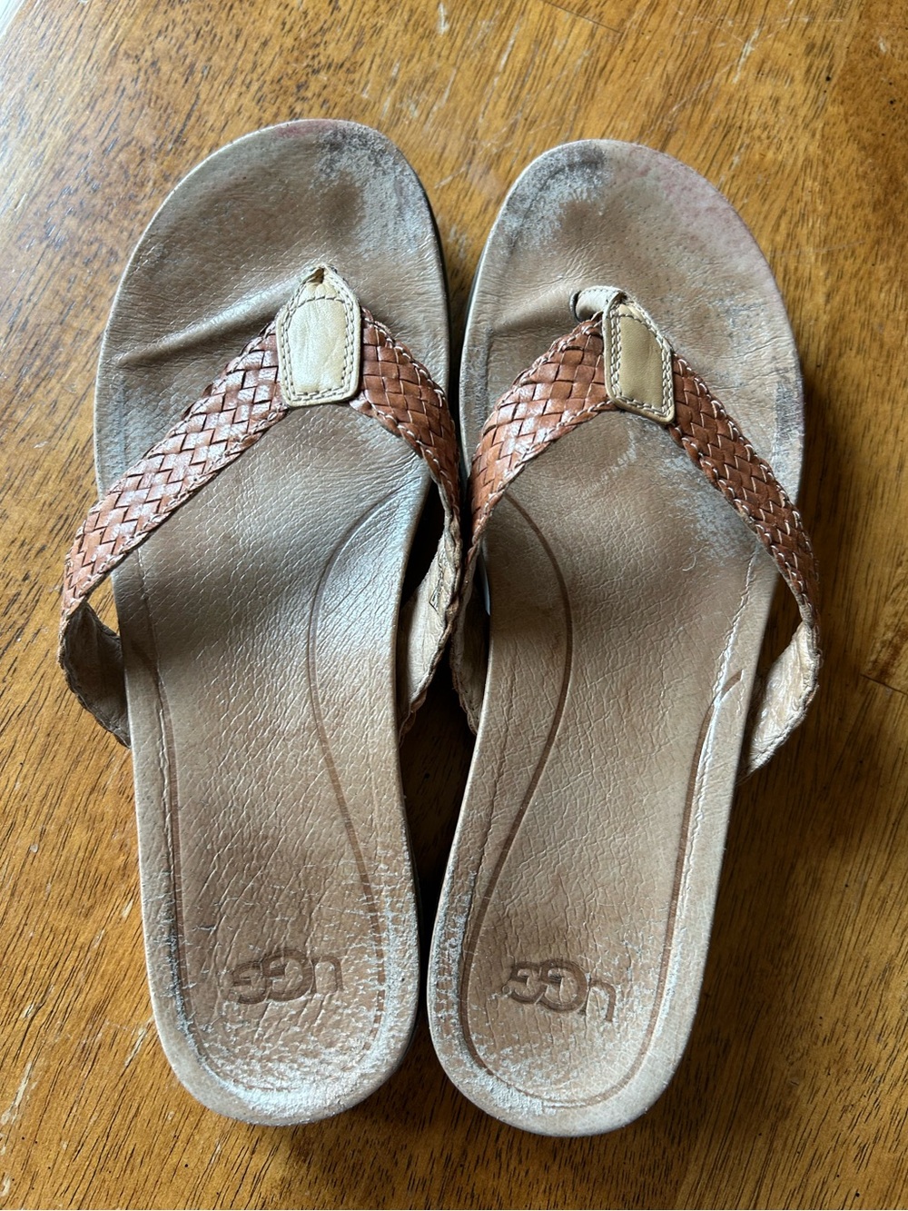 UGG Lorrie Leather Thong Sandals Brown Woven Braided Leather Sz 7